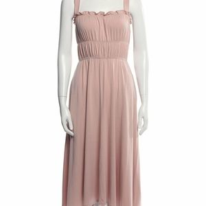 Reformation blush ruched square neck dress.